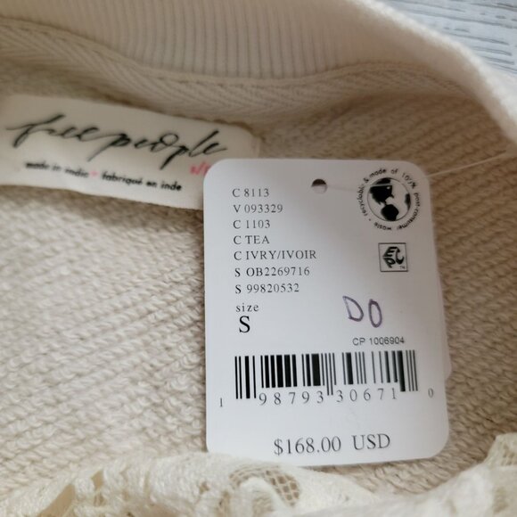 Free People Belle Sweatshirt Womens S Boho Chic Lace Contemporary Whimsical - Picture 5 of 8